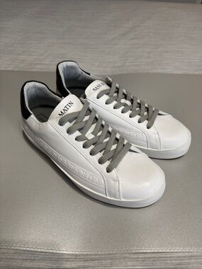 Sans Matin Handmade Olympus Greek Letters White Leather Low-Top Sneakers 7.5